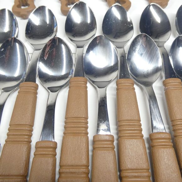 Grasoli Rustikal Germany Flatware Set 48pc Service for 12 MCM Faux Wood Handles - Picture 3 of 9